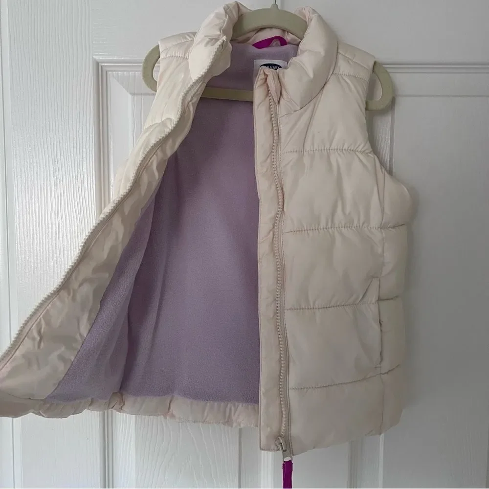 Old Navy Puffer Vest in Off White / Purple XS Girls 5 EUC